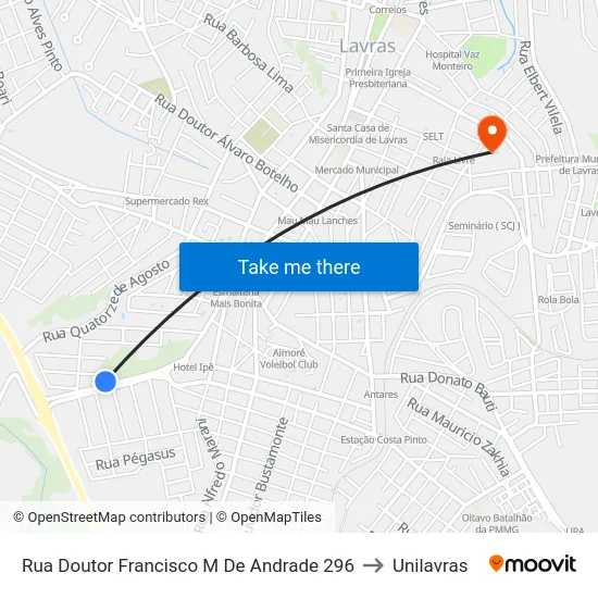 Rua Doutor Francisco M De Andrade 296 to Unilavras map
