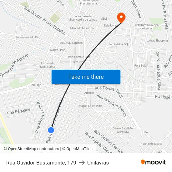 Rua Ouvidor Bustamante, 179 to Unilavras map