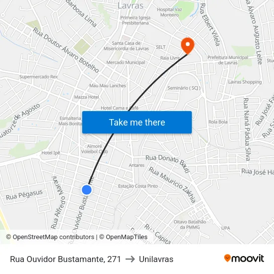 Rua Ouvidor Bustamante, 271 to Unilavras map