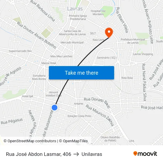 Rua José Abdon Lasmar, 406 to Unilavras map