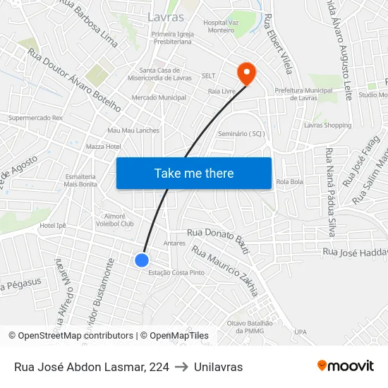 Rua José Abdon Lasmar, 224 to Unilavras map