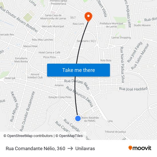 Rua Comandante Nélio, 360 to Unilavras map