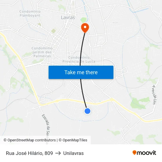 Rua José Hilário, 809 to Unilavras map