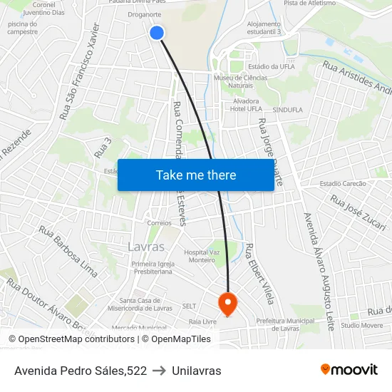 Avenida Pedro Sáles,522 to Unilavras map