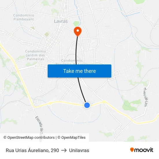 Rua Urias Áureliano, 290 to Unilavras map