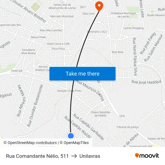 Rua Comandante Nélio, 511 to Unilavras map