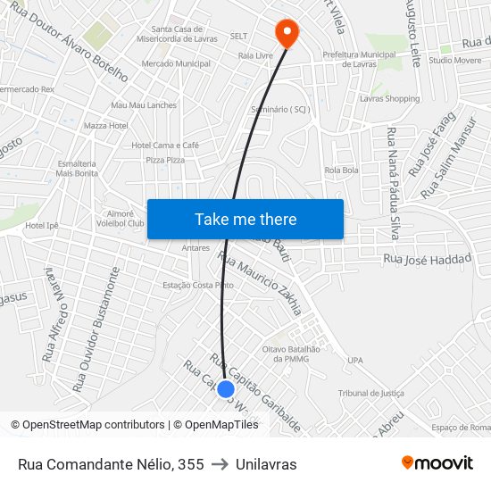 Rua Comandante Nélio, 355 to Unilavras map