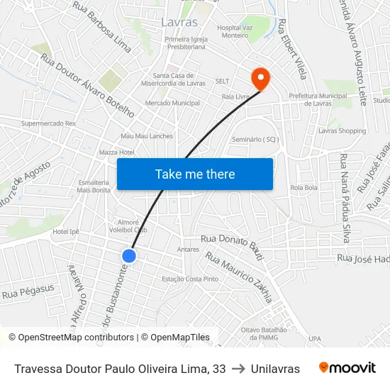 Travessa Doutor Paulo Oliveira Lima, 33 to Unilavras map