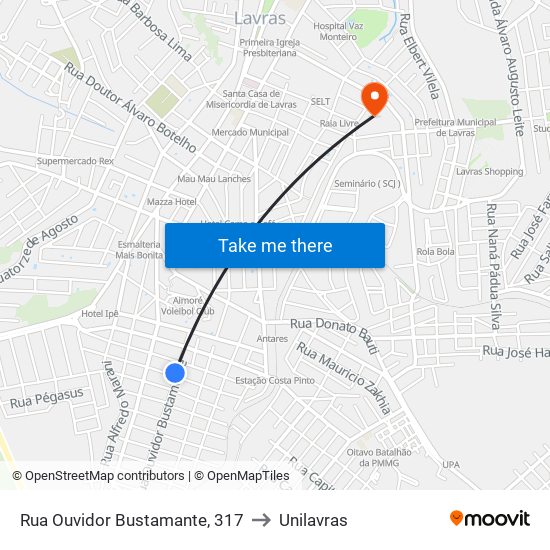 Rua Ouvidor Bustamante, 317 to Unilavras map