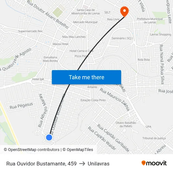 Rua Ouvidor Bustamante, 459 to Unilavras map