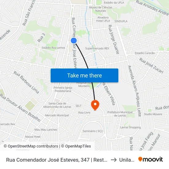 Rua Comendador José Esteves, 347 | Restaurante Manah to Unilavras map