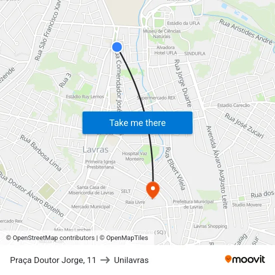 Praça Doutor Jorge, 11 to Unilavras map