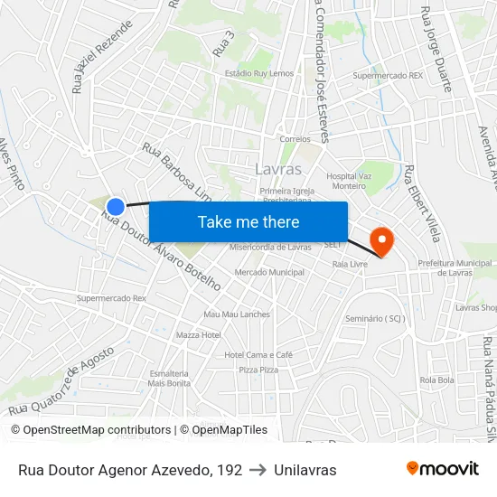 Rua Doutor Agenor Azevedo, 192 to Unilavras map