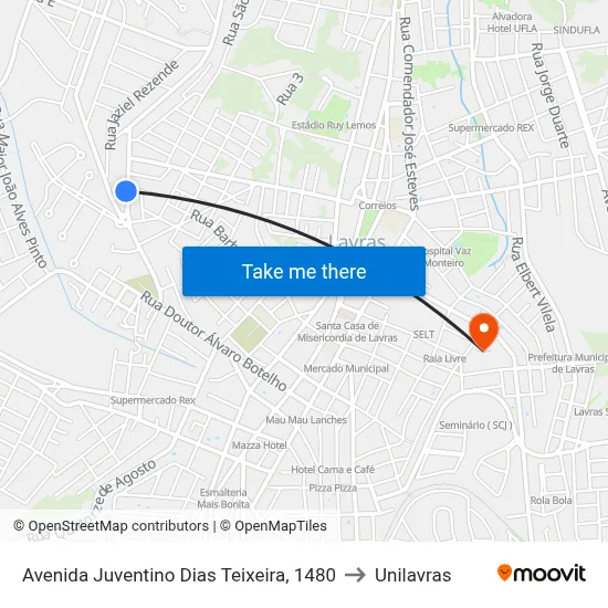 Avenida Juventino Dias Teixeira, 1480 to Unilavras map