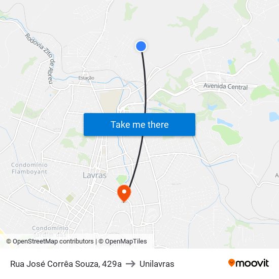 Rua José Corrêa Souza, 429a to Unilavras map