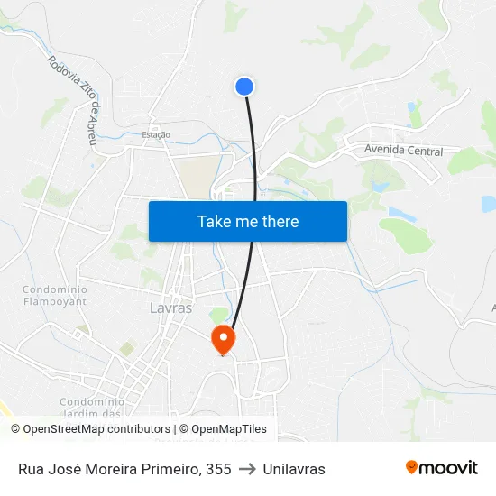 Rua José Moreira Primeiro, 355 to Unilavras map