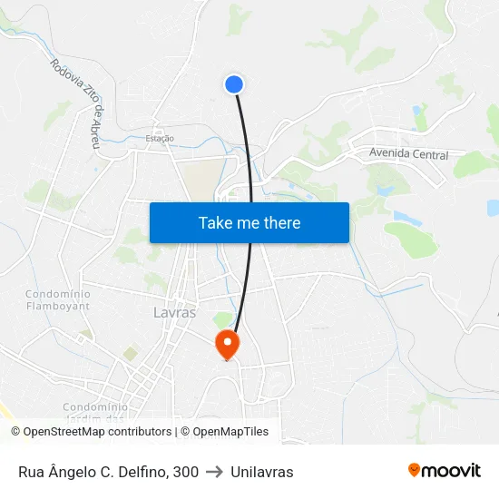 Rua Ângelo C. Delfino, 300 to Unilavras map