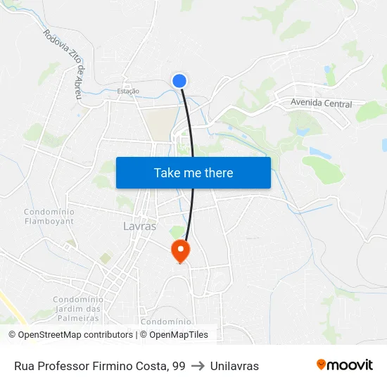 Rua Professor Firmino Costa, 99 to Unilavras map