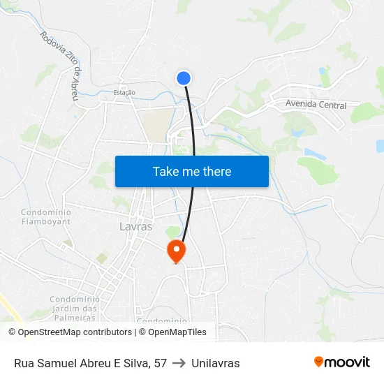 Rua Samuel Abreu E Silva, 57 to Unilavras map