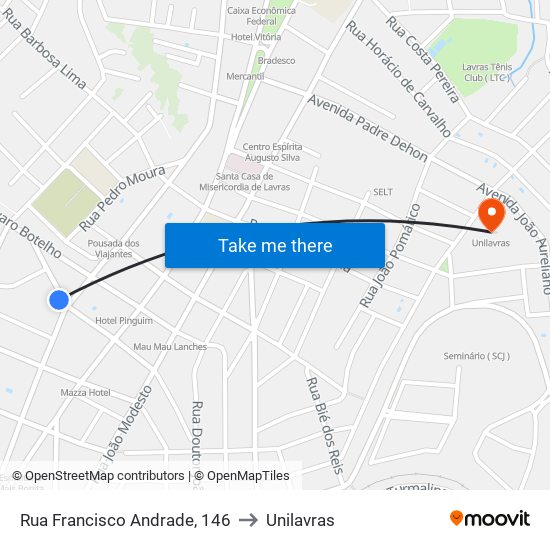 Rua Francisco Andrade, 146 to Unilavras map