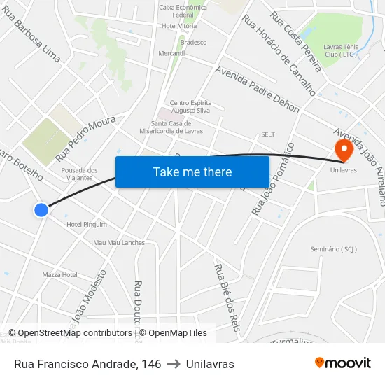 Rua Francisco Andrade, 146 to Unilavras map