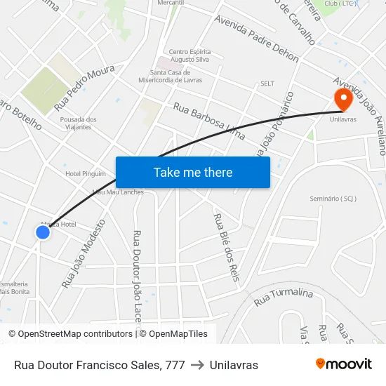 Rua Doutor Francisco Sales, 777 to Unilavras map