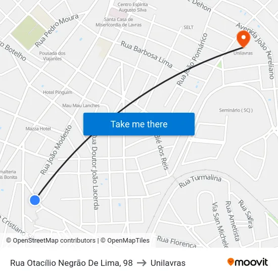 Rua Otacílio Negrão De Lima, 98 to Unilavras map