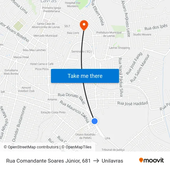 Rua Comandante Soares Júnior, 681 to Unilavras map