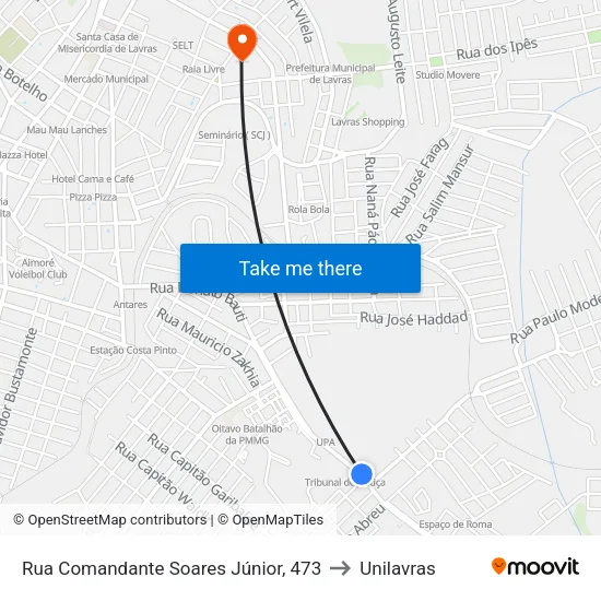 Rua Comandante Soares Júnior, 473 to Unilavras map