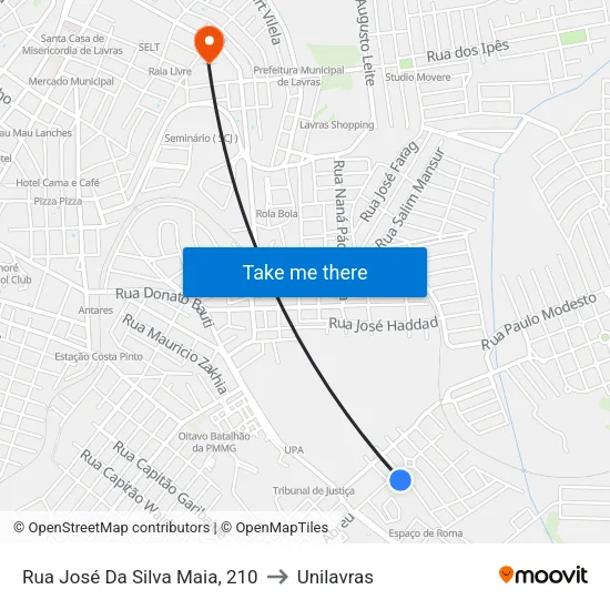Rua José Da Silva Maia, 210 to Unilavras map