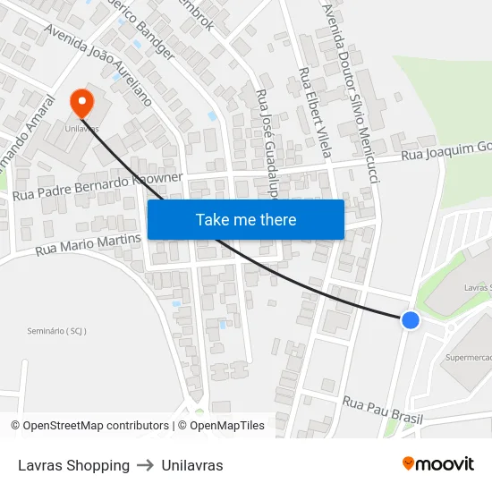 Lavras Shopping to Unilavras map