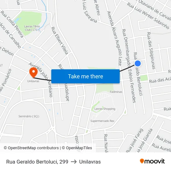 Rua Geraldo Bertoluci, 299 to Unilavras map