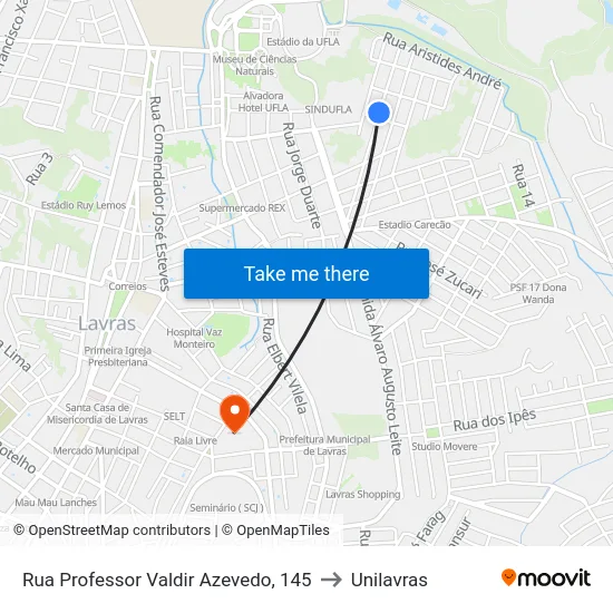Rua Professor Valdir Azevedo, 145 to Unilavras map