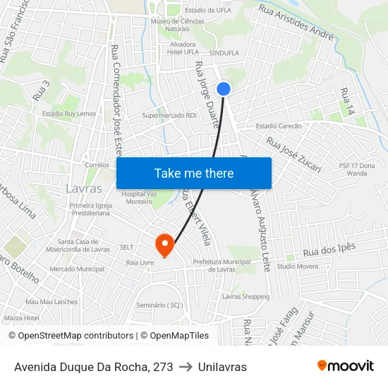 Avenida Duque Da Rocha, 273 to Unilavras map