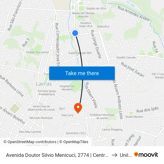Avenida Doutor Silvio Menicuci, 2774 | Centro De Especialidades Odontológicas to Unilavras map