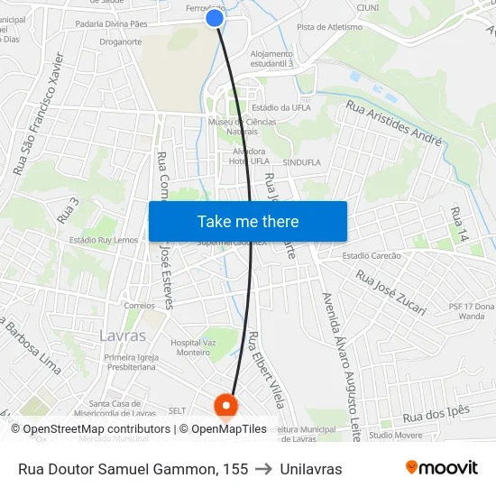 Rua Doutor Samuel Gammon, 155 to Unilavras map