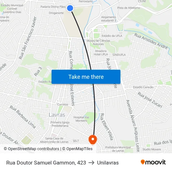 Rua Doutor Samuel Gammon, 423 to Unilavras map