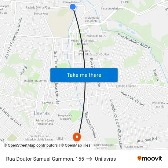 Rua Doutor Samuel Gammon, 155 to Unilavras map
