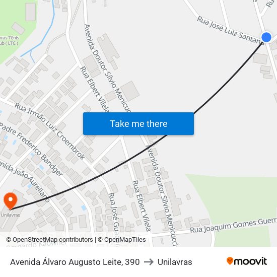 Avenida Álvaro Augusto Leite, 390 to Unilavras map