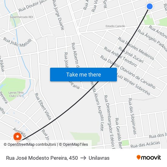 Rua José Modesto Pereira, 450 to Unilavras map