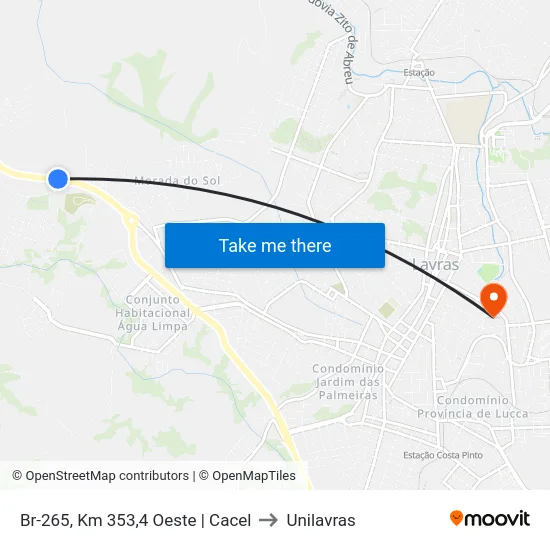 Br-265, Km 353,4 Oeste | Cacel to Unilavras map