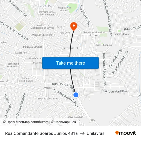 Rua Comandante Soares Júnior, 481a to Unilavras map