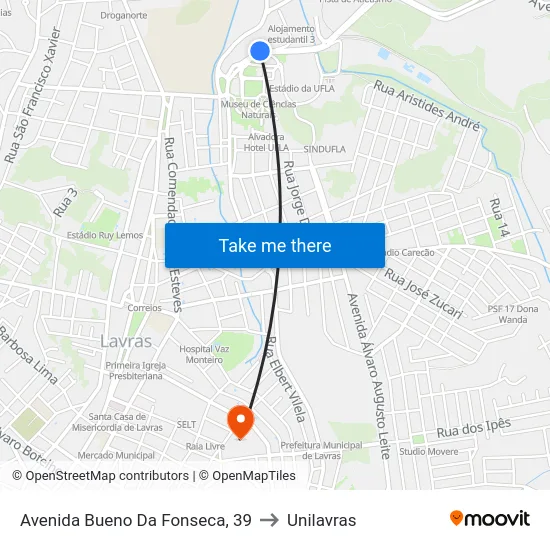 Avenida Bueno Da Fonseca, 39 to Unilavras map