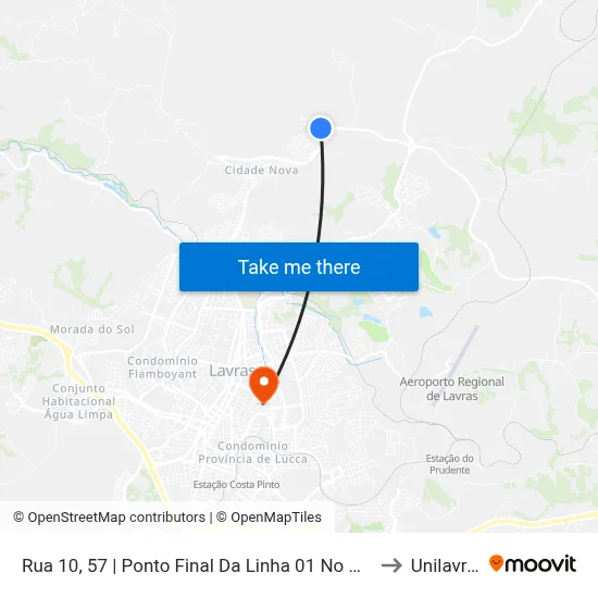Rua 10, 57 | Ponto Final Da Linha 01 No Cohab to Unilavras map