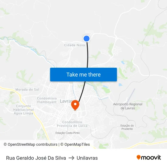 Rua Geraldo José Da Silva to Unilavras map