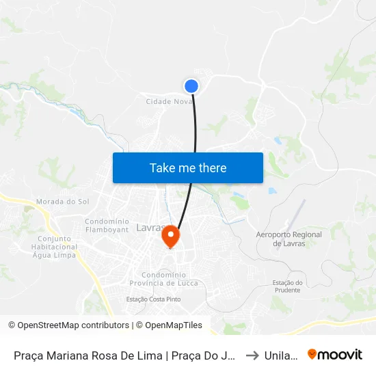 Praça Mariana Rosa De Lima | Praça Do Judith Cândido to Unilavras map