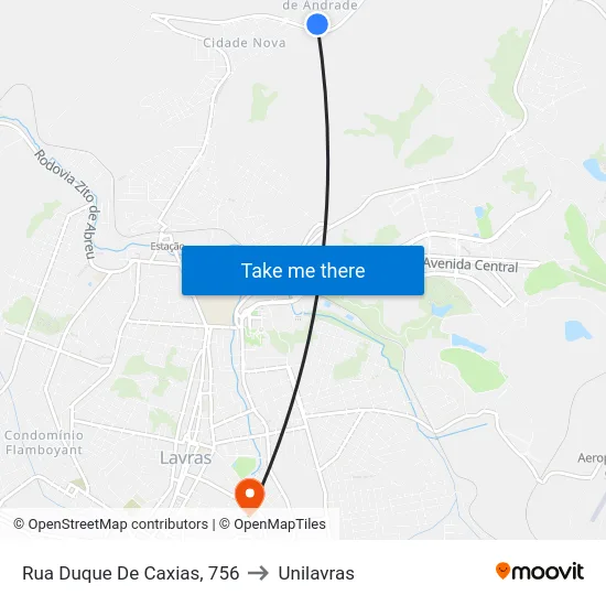 Rua Duque De Caxias, 756 to Unilavras map