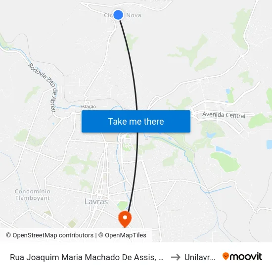 Rua Joaquim Maria Machado De Assis, 45 to Unilavras map