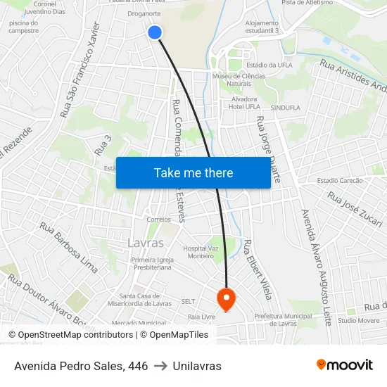 Avenida Pedro Sales, 446 to Unilavras map