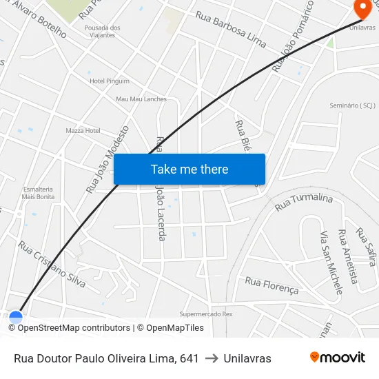 Rua Doutor Paulo Oliveira Lima, 641 to Unilavras map